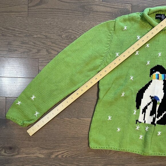 Monterey Bay Knit Penguin Sweater, Green, Size M, knit, long sleeve, scarf - Picture 6 of 8